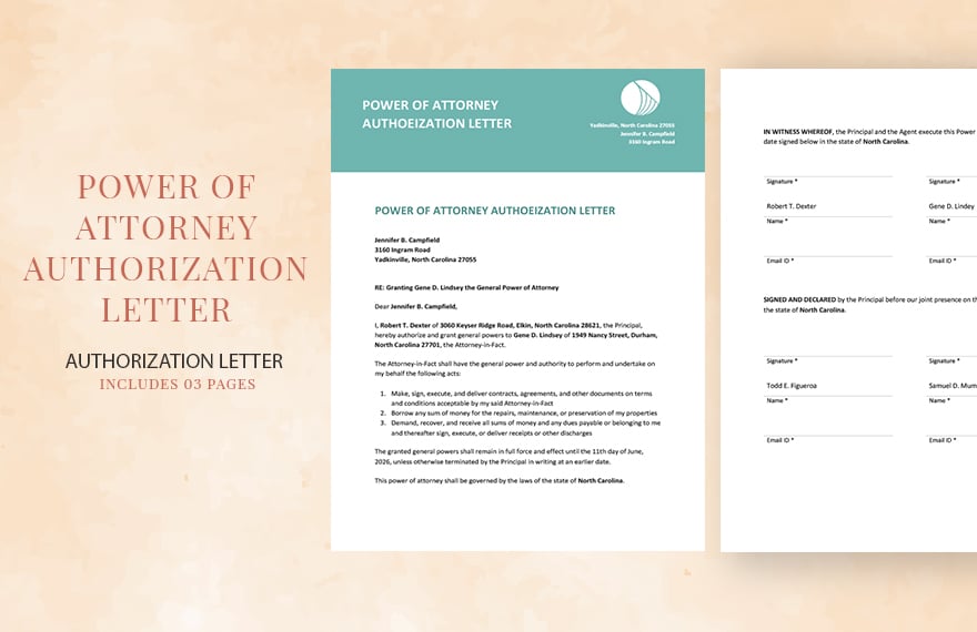 Free Power Of Attorney Authorization Letter Download In Word Google Docs Pdf Apple Pages