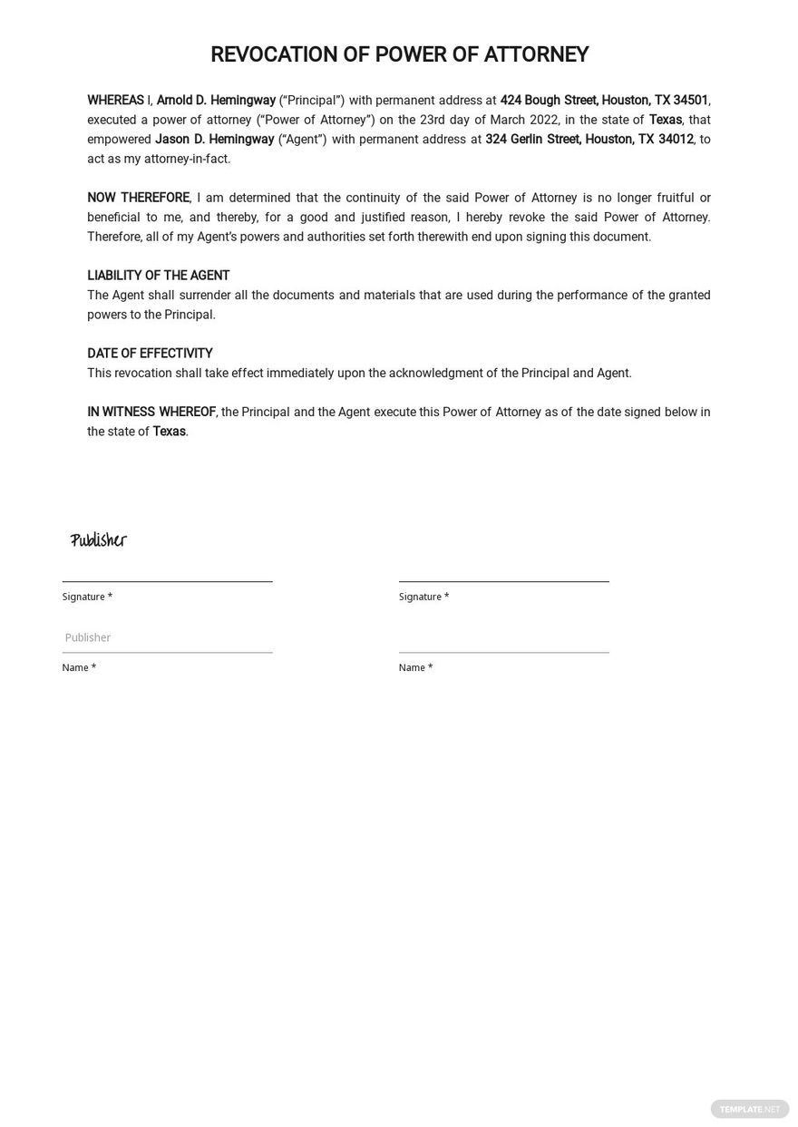 Revocation Power of Attorney Form Template