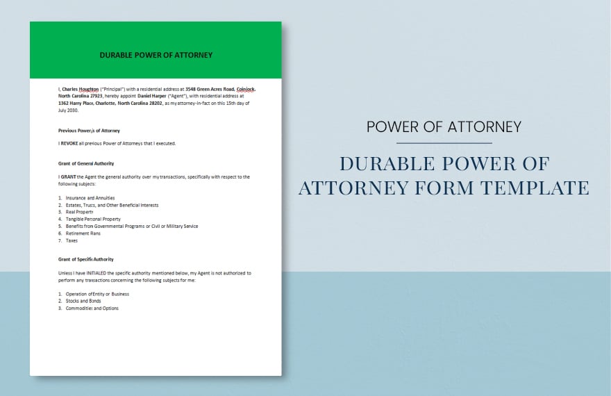 Durable Power of Attorney Form Template