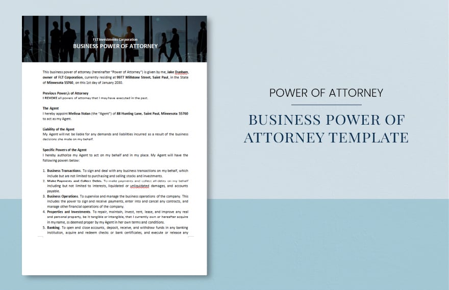 Business Power of Attorney Template