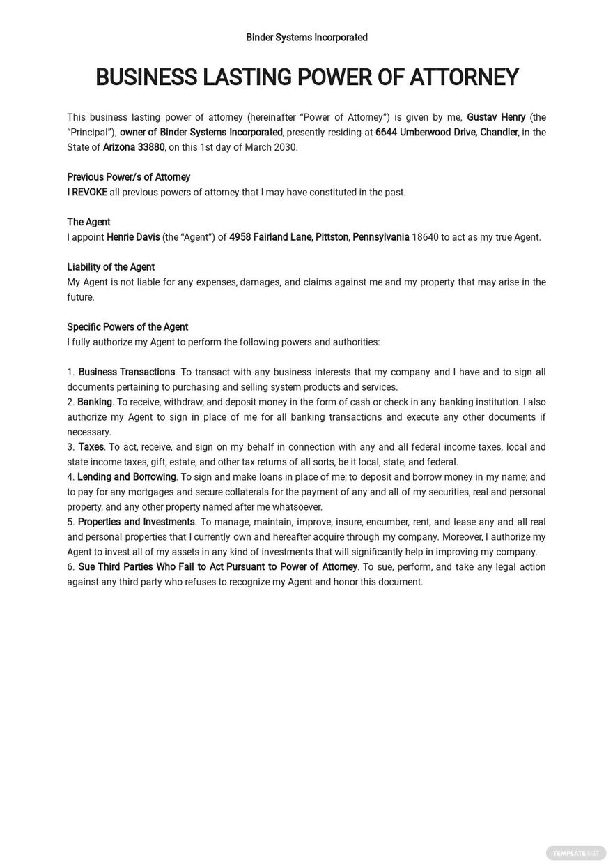 Business Power Of Attorney Templates Format Free Download Template Net