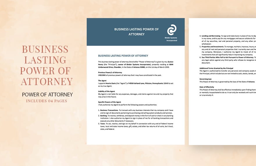 Free Business Lasting Power of Attorney Template