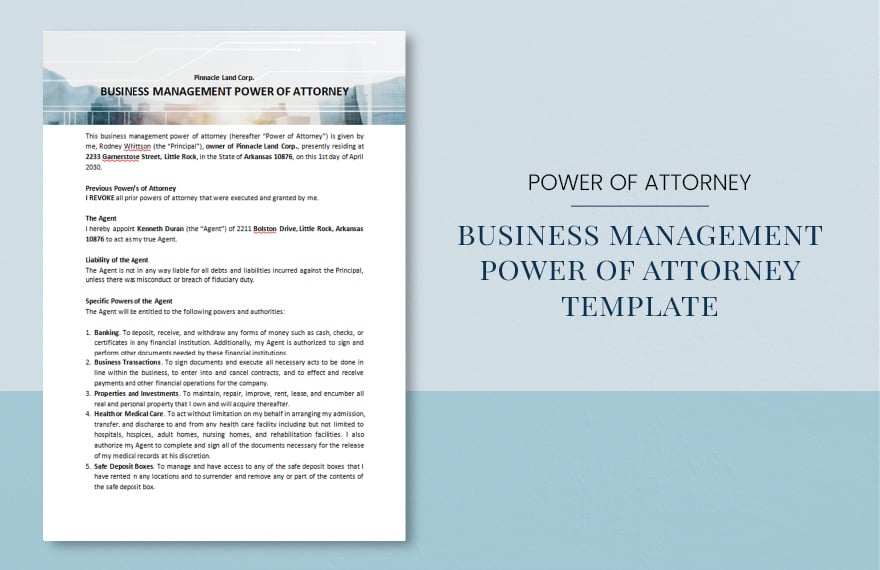 Business Management Power of Attorney Template