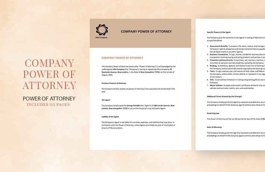 Company Power of Attorney Template in Word, Google Docs