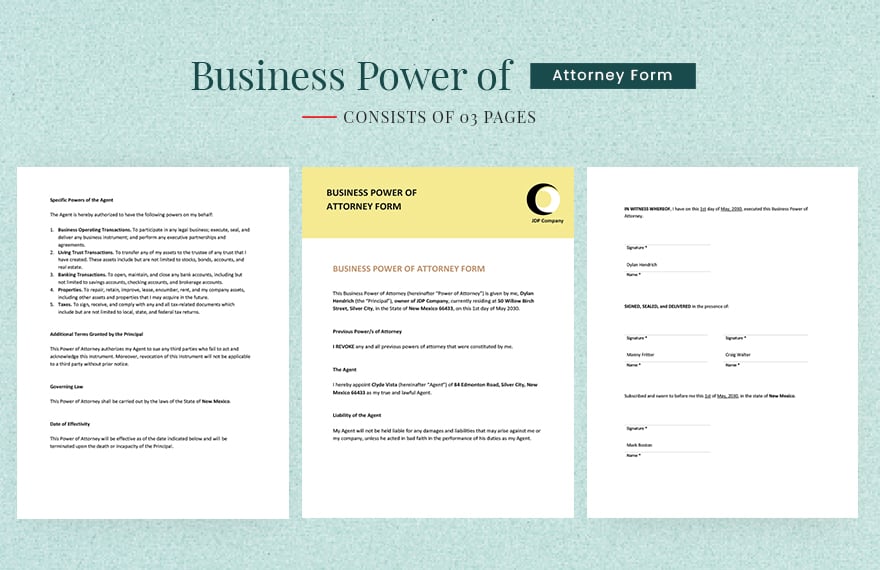 Business Power of Attorney Form Template