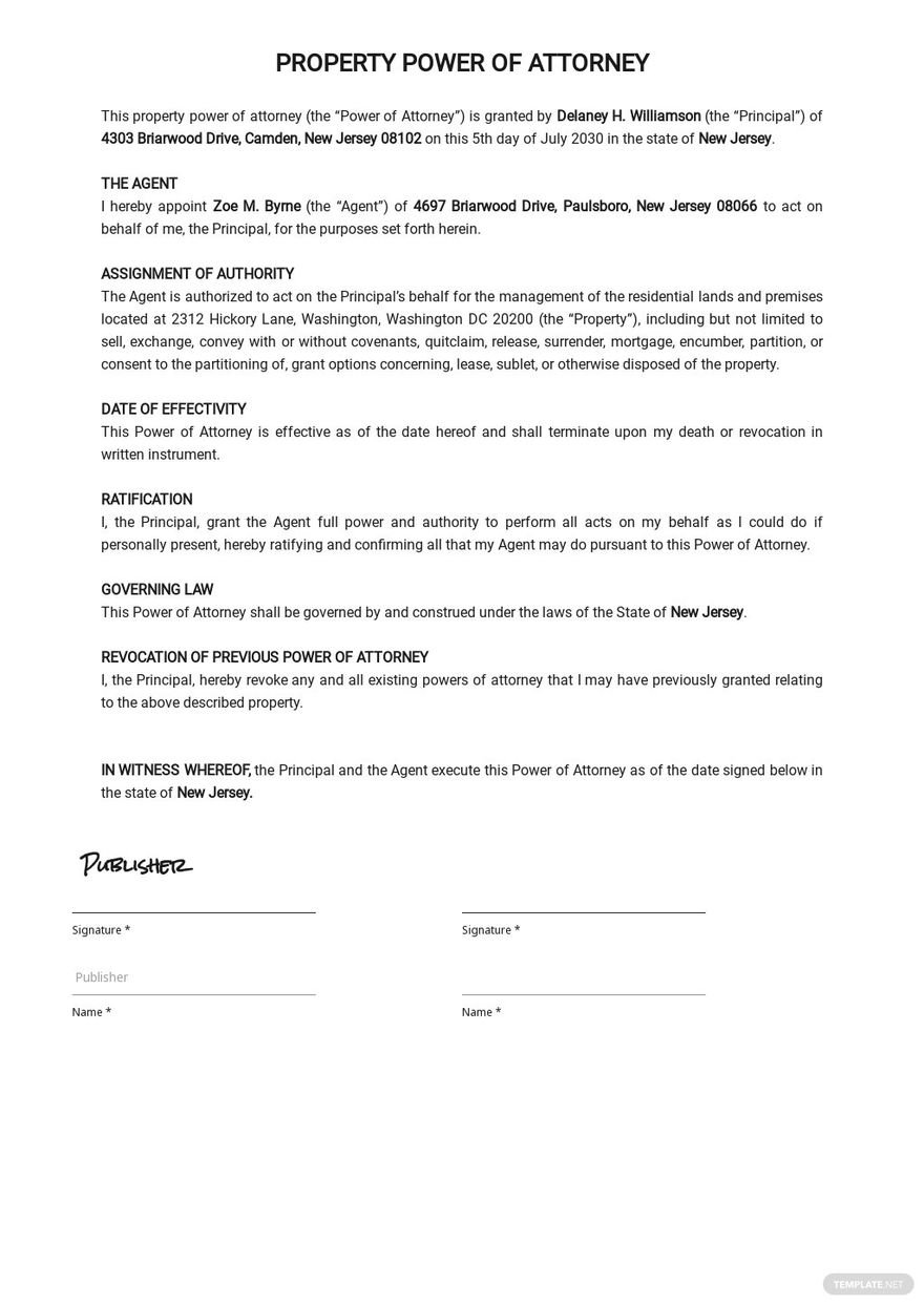 Property Power of Attorney Form Template