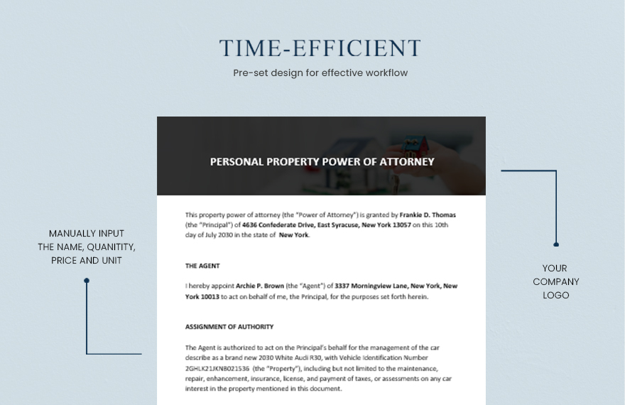 Personal Property Power of Attorney Template