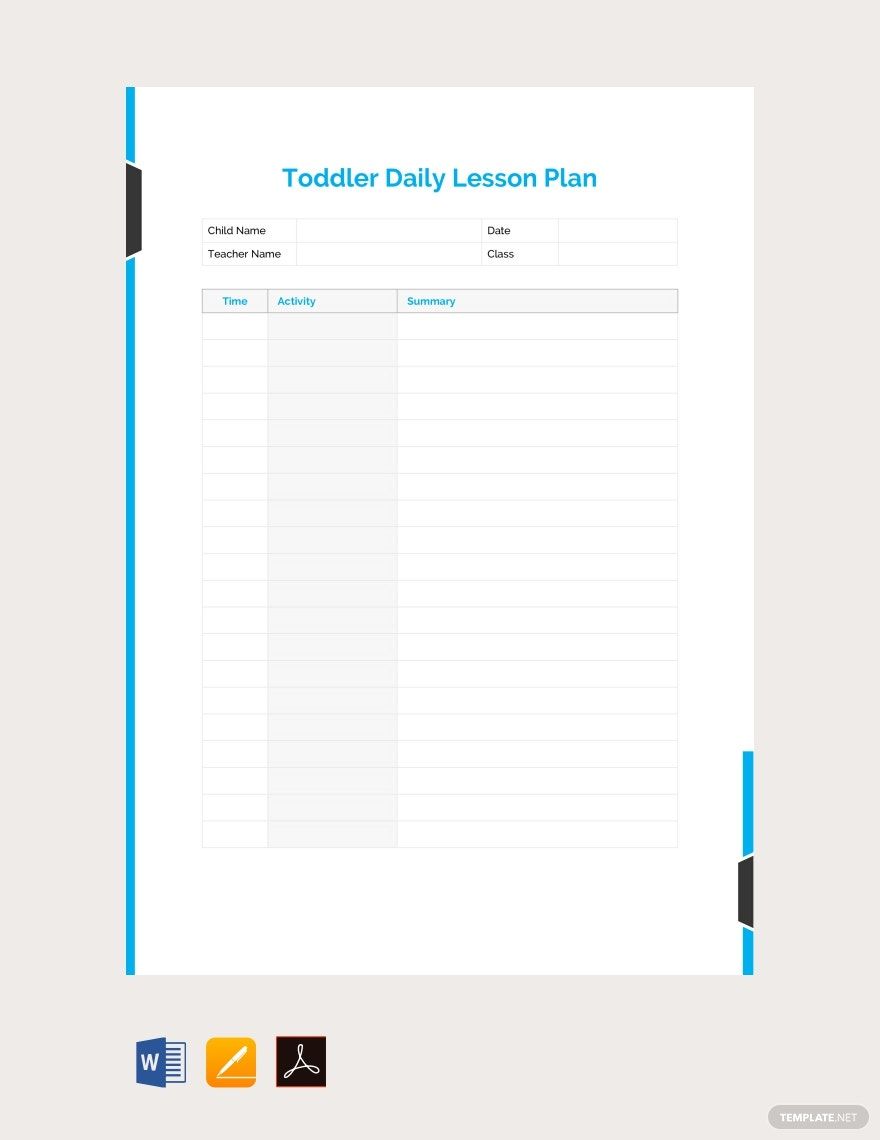 Toddler Daily Lesson Plan Template in Word, Google Docs, PDF, Apple Pages