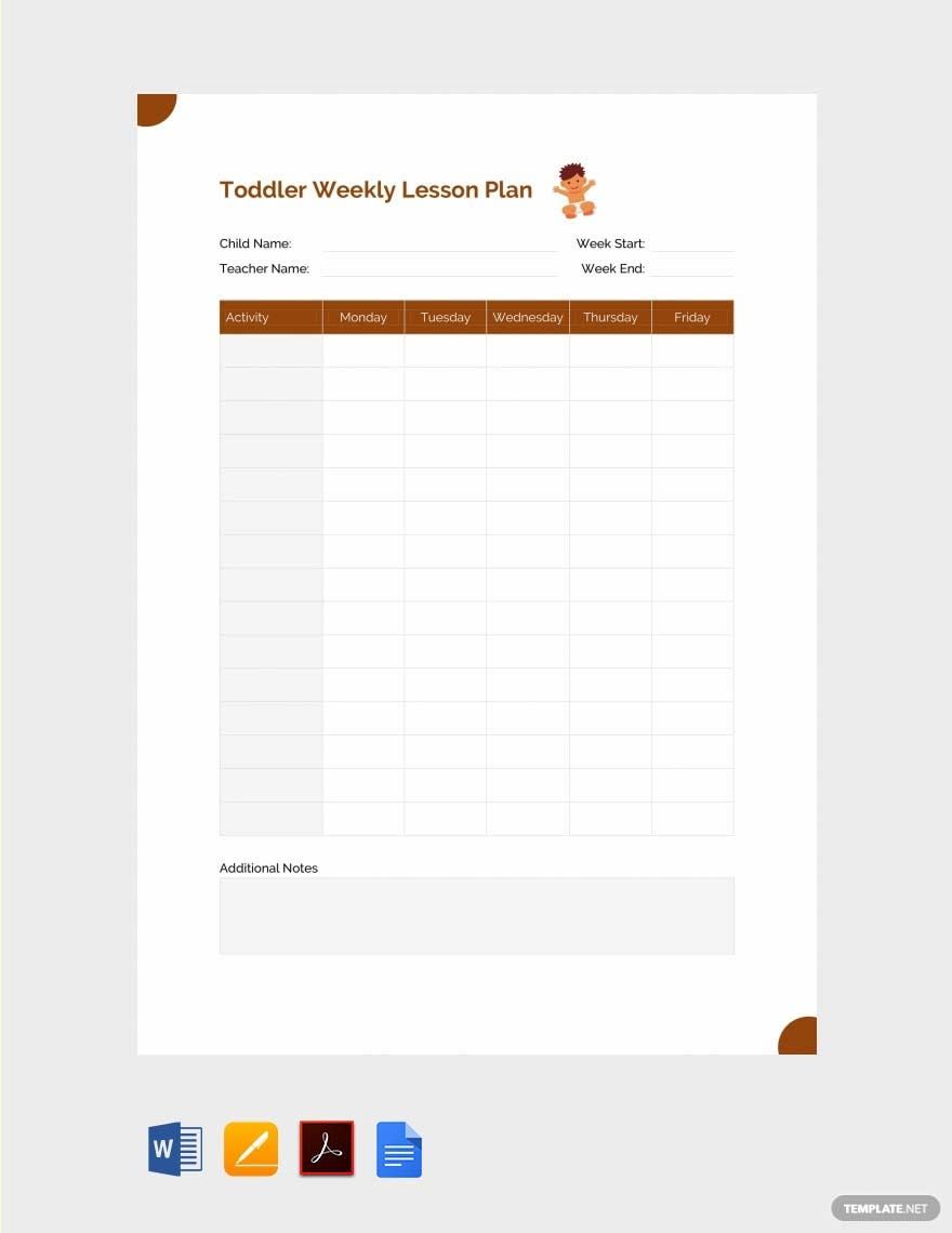 Free Toddler Weekly Lesson Plan Template