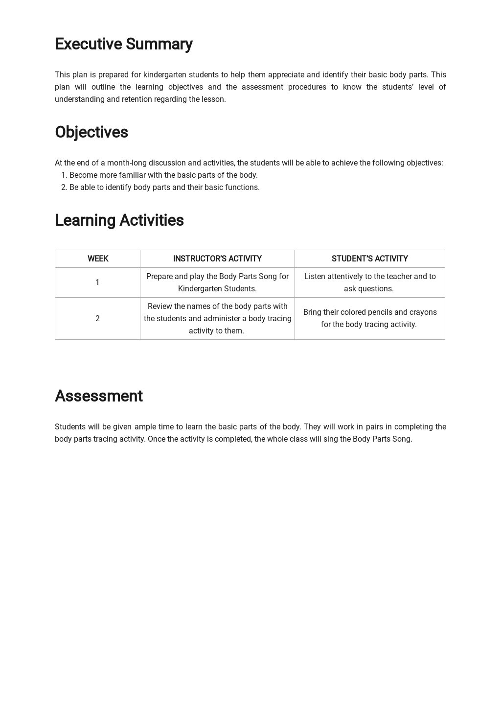 Sample Kindergarten Lesson Plan Template [Free PDF] Google Docs, Word