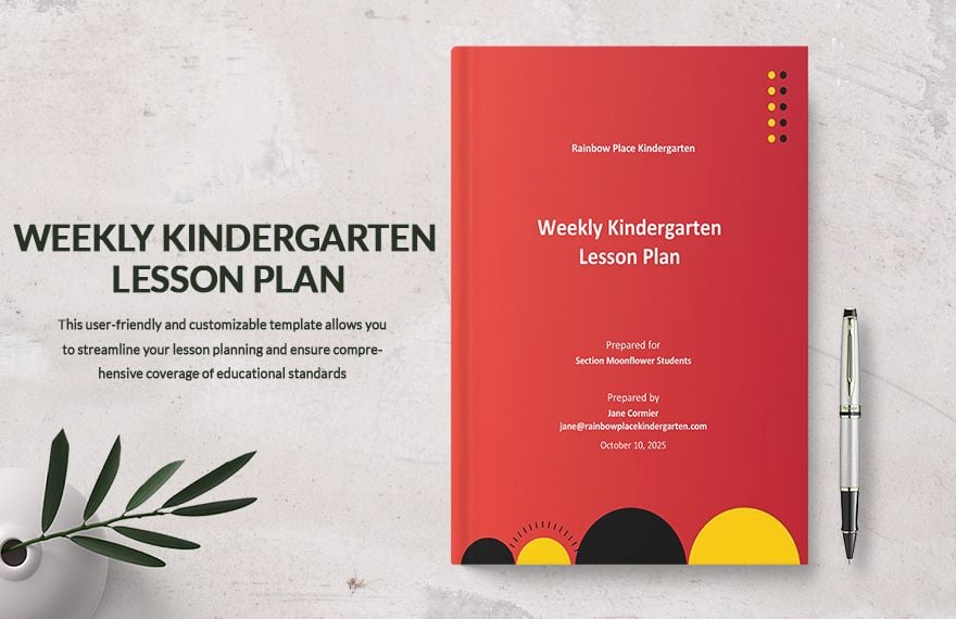 Weekly Kindergarten Lesson Plan Template