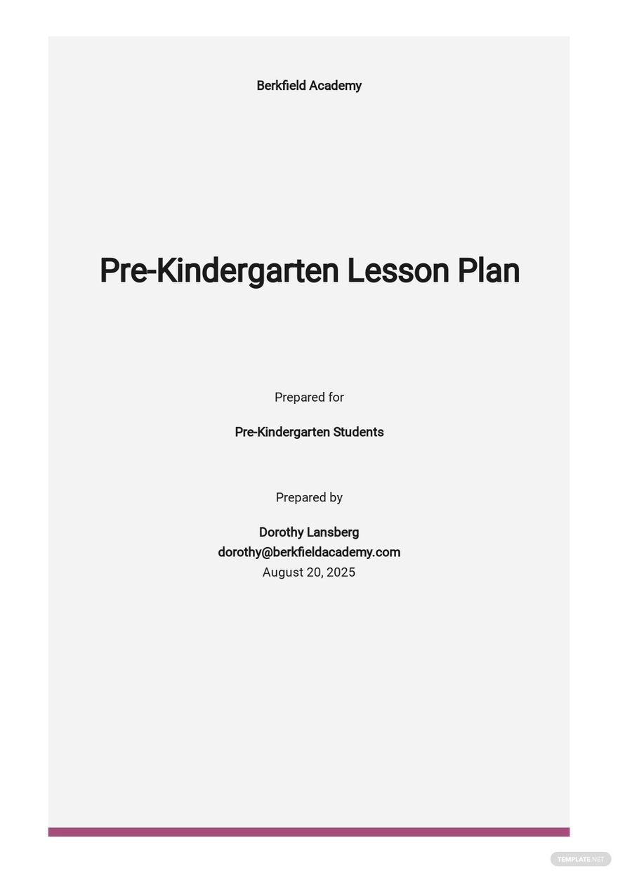 Free Sample Pre Kindergarten Lesson Plan Template