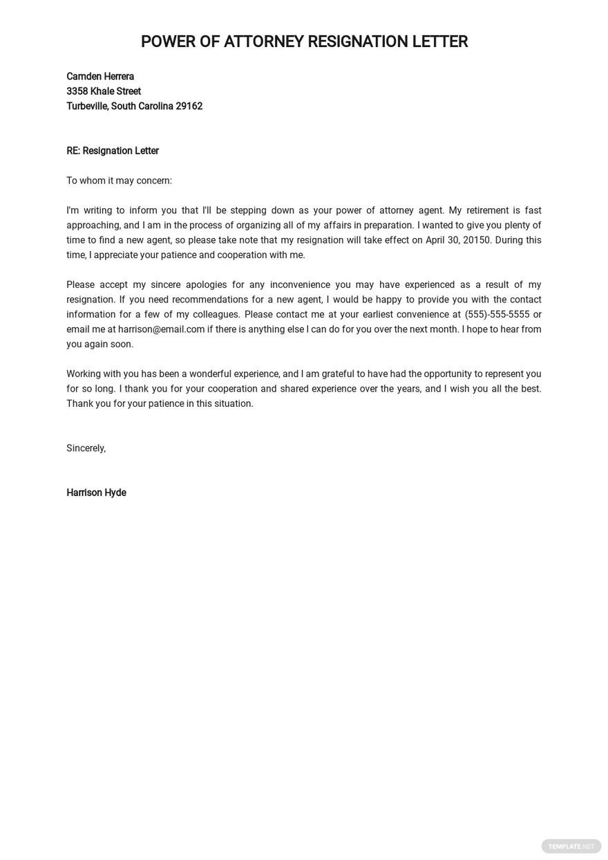 Power of Attorney Resignation Letter Template