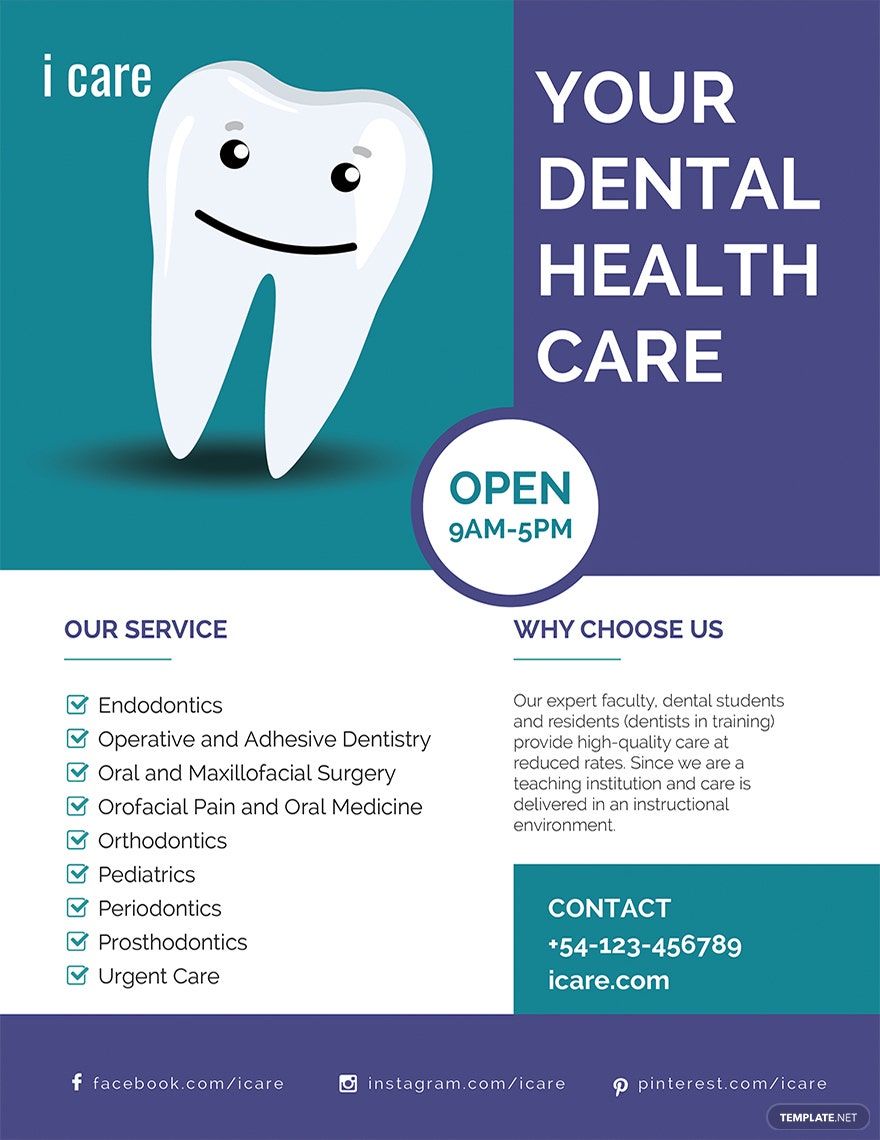 Dental Care Flyer Template in Word, Google Docs, Illustrator, PSD, Apple Pages, Publisher