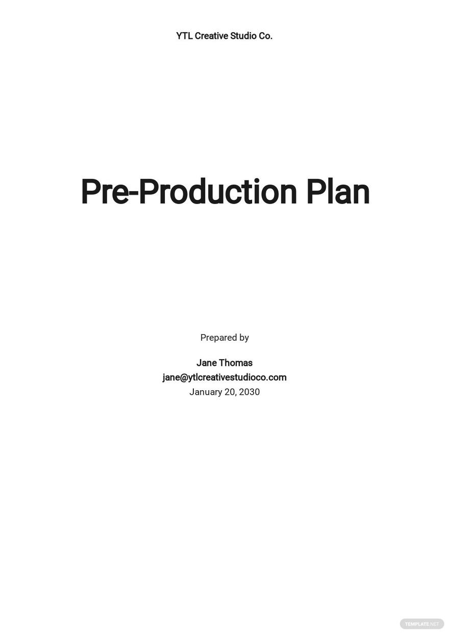 Pre Production Plan Template