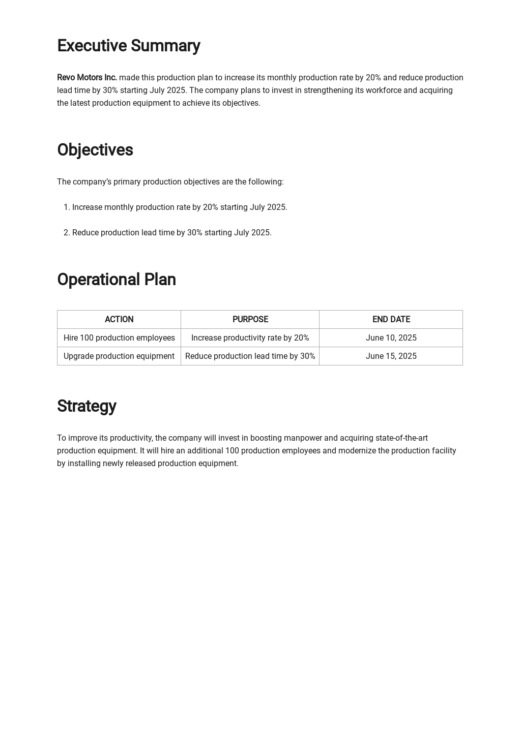 Production Plan Template - Google Docs, Word, Apple Pages, PDF ...