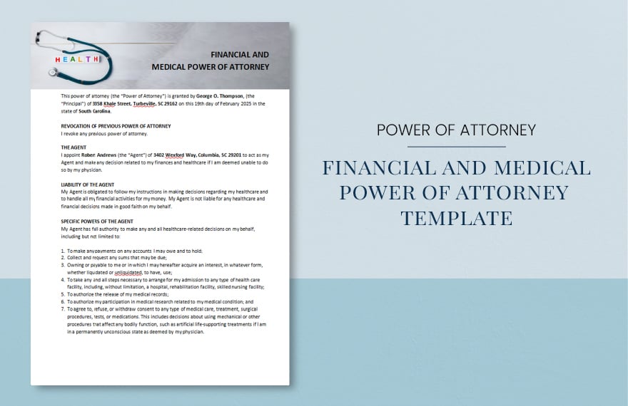 Financial and Medical Power of Attorney Template in Word, Google Docs