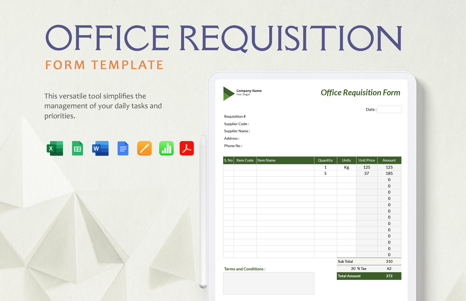 Office Requisition Form Template in Word, Google Docs, Excel, PDF, Google Sheets, Apple Pages, Apple Numbers
