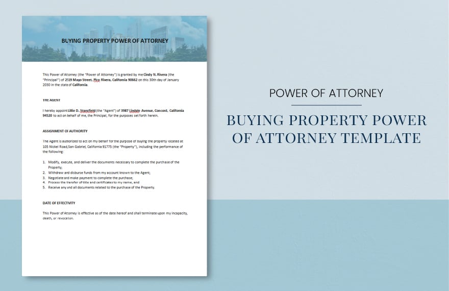 Buying Property Power of Attorney Template in Word, Google Docs
