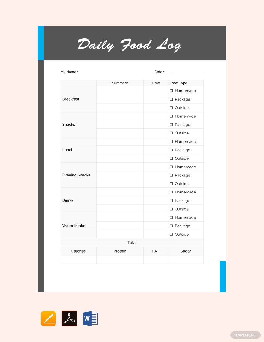 Daily Food Log Template