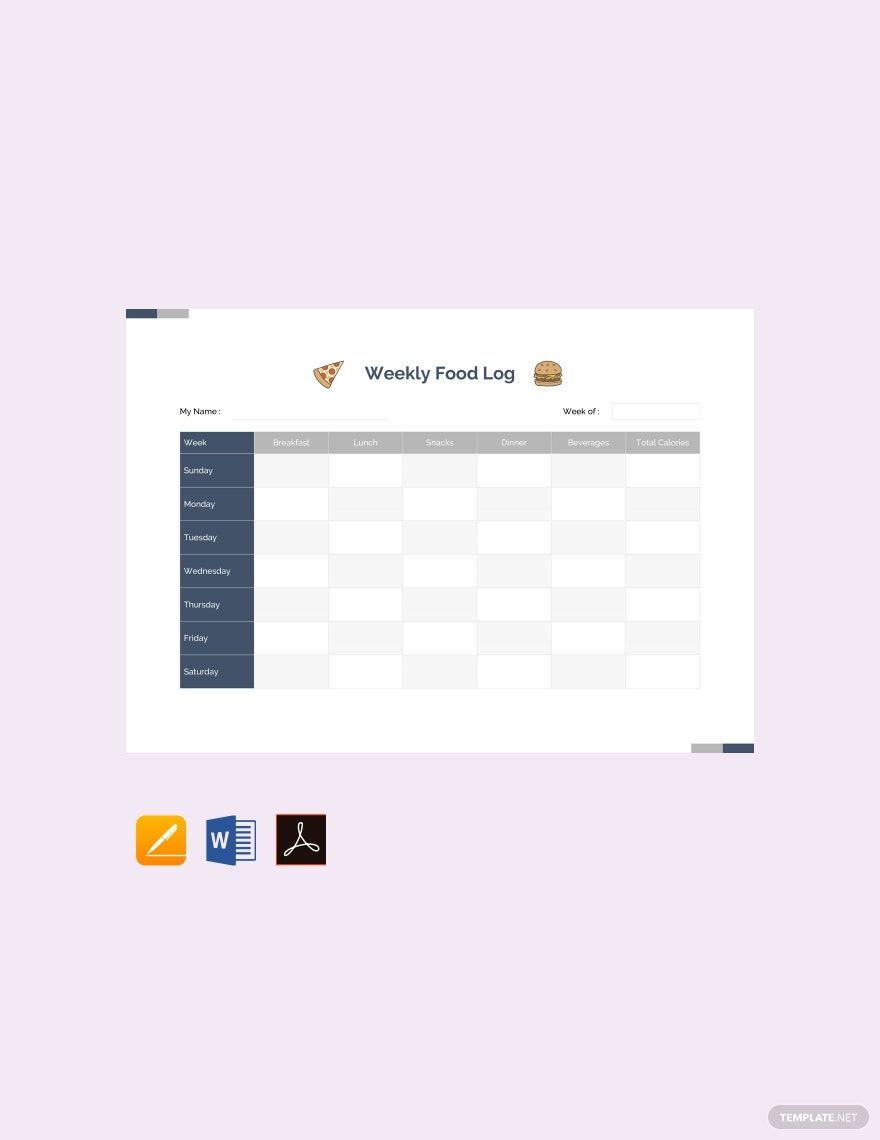 Food Log Word Templates Design Free Download Template