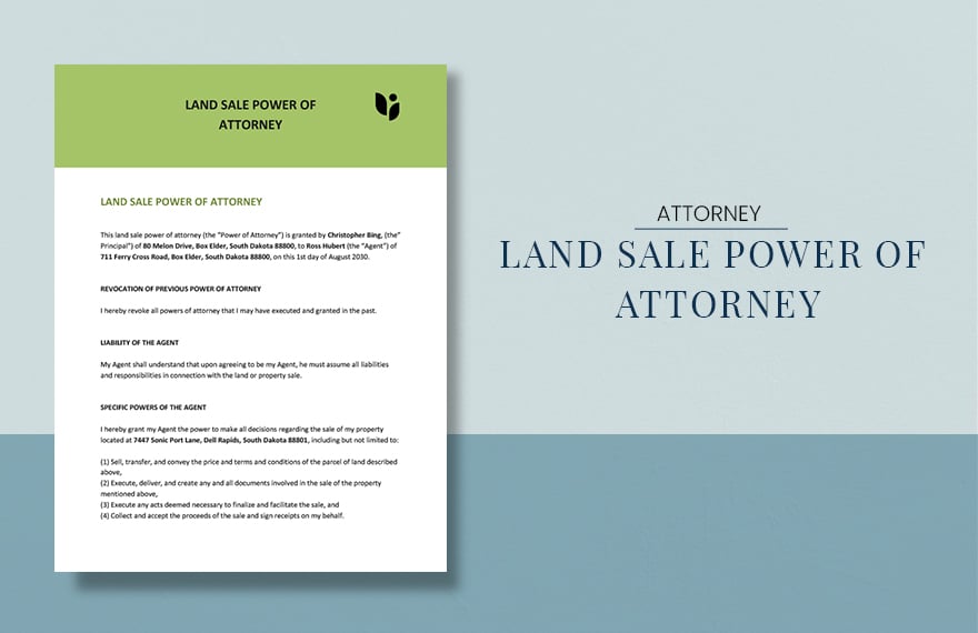 Land Sale Power of Attorney Template in Word, Google Docs