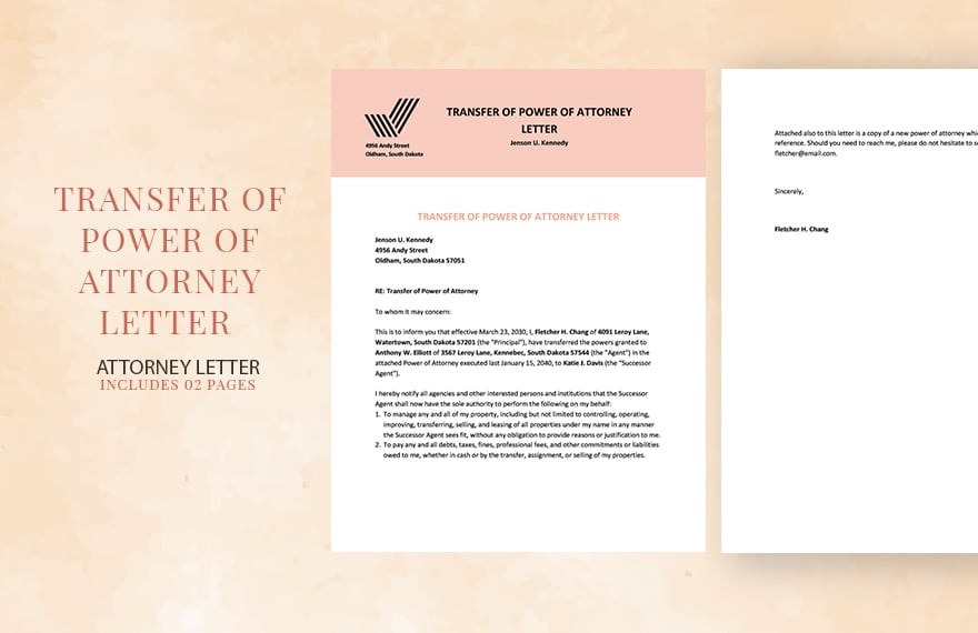 Free Transfer of Power of Attorney Letter in Word, Google Docs, PDF, Apple Pages