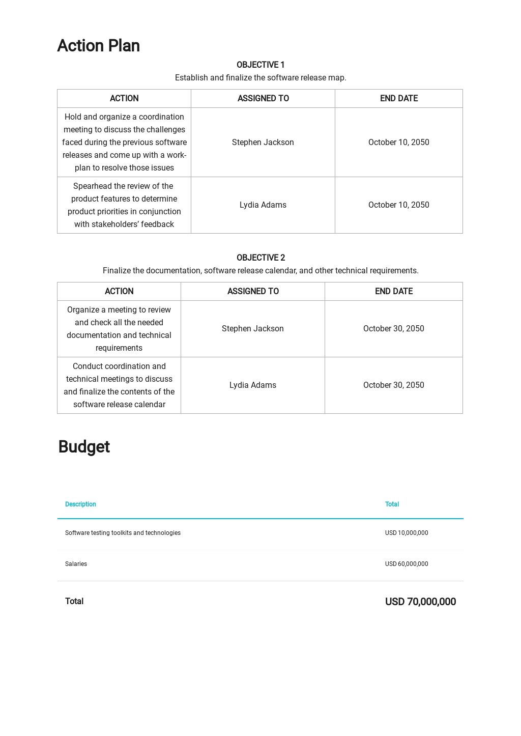 Software Release Plan Template Word