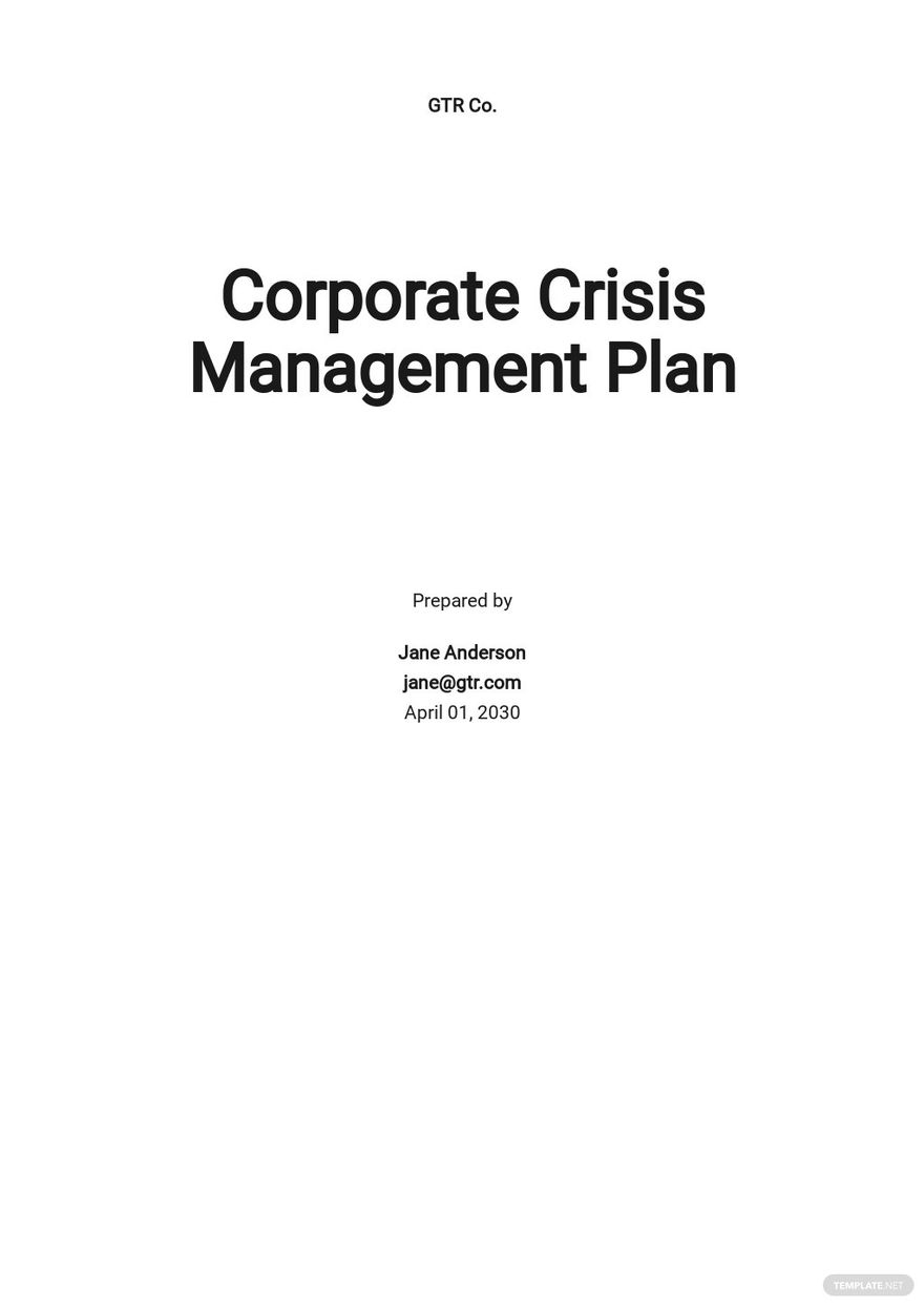 Corporate Crisis Management Plan Template
