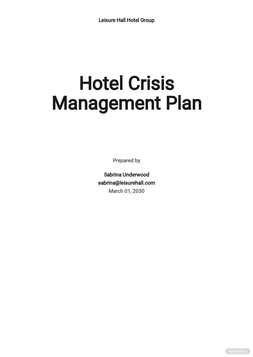 Hotel Crisis Management Plan Template