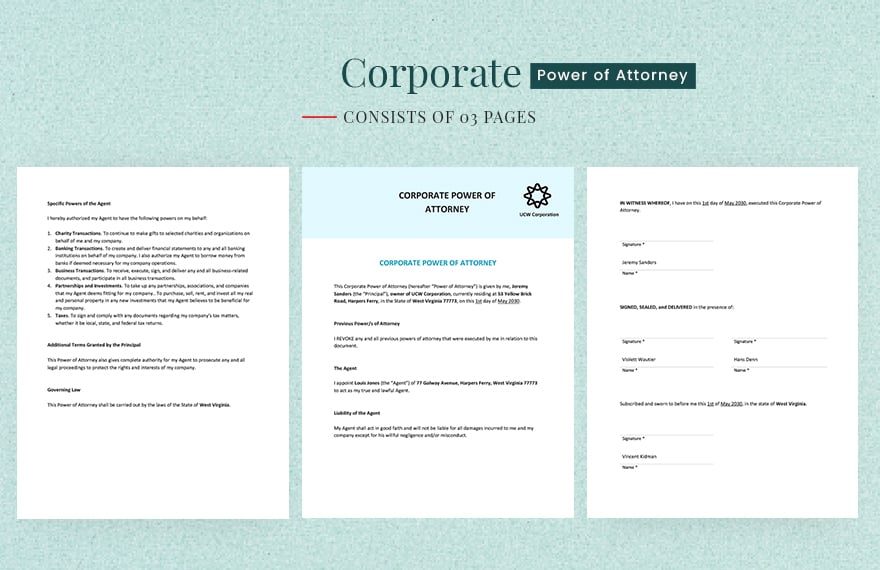 Corporate Power of Attorney Template