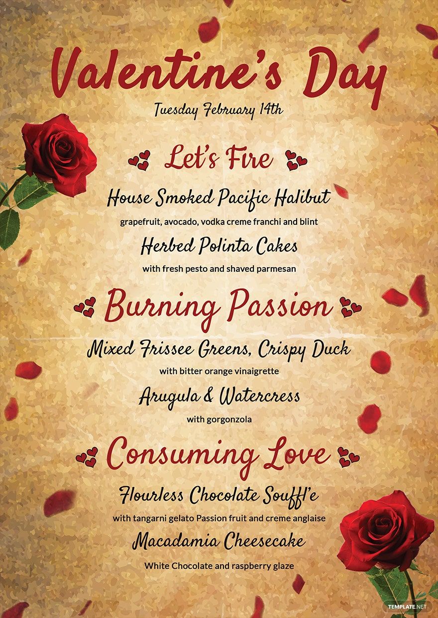 Valentine's Day Menu Template in Word, PSD, Apple Pages, Publisher, Outlook