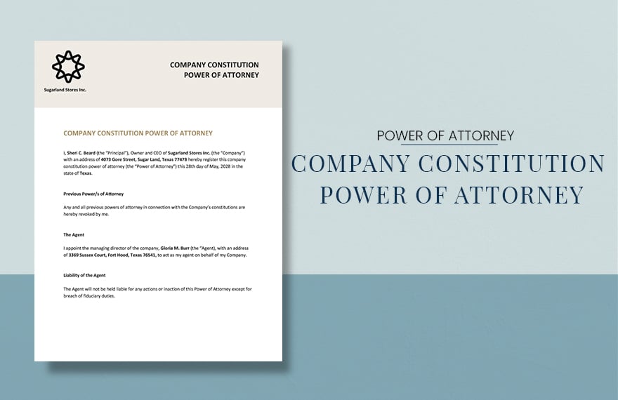 Company Constitution Power of Attorney Template in Word, Google Docs