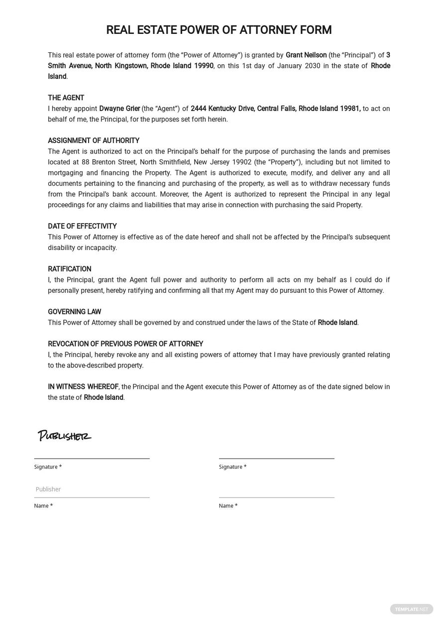 Real Estate Power of Attorney Form Template
