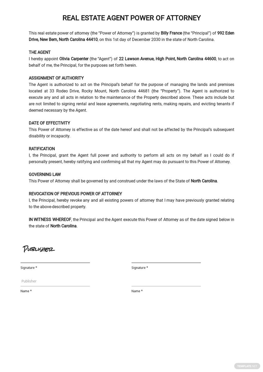 Real Estate Agent Power of Attorney Template