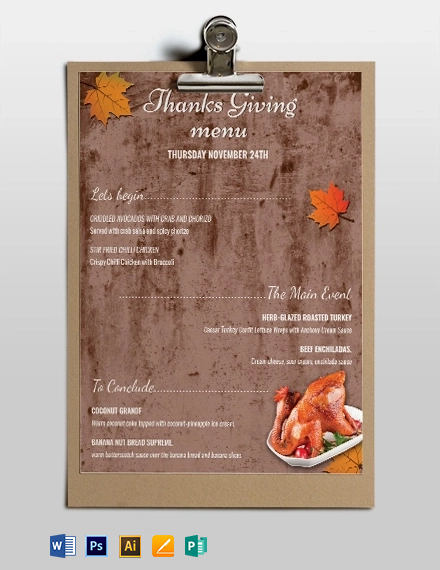 Free Printable Thanksgiving Menu Template Word Doc Psd Indesign Apple ...