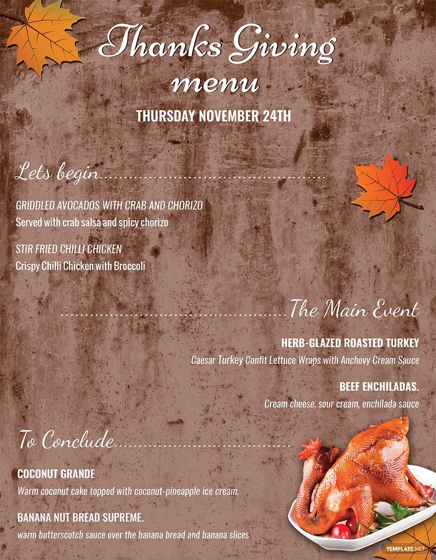 Printable Thanksgiving Menu Template in Pages, Publisher, Photoshop ...