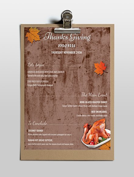 Thanksgiving Menu Template Printable