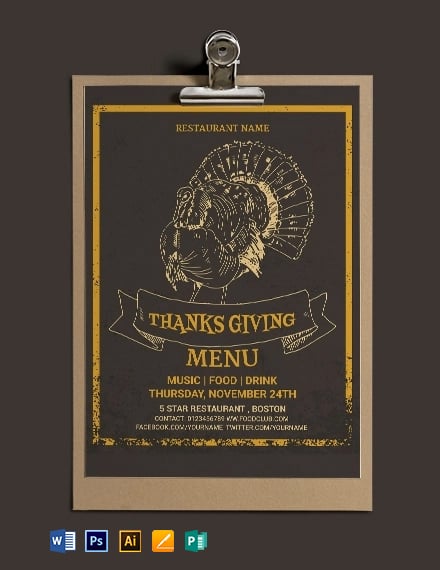 Free Thanksgiving Restaurant Party Menu Template