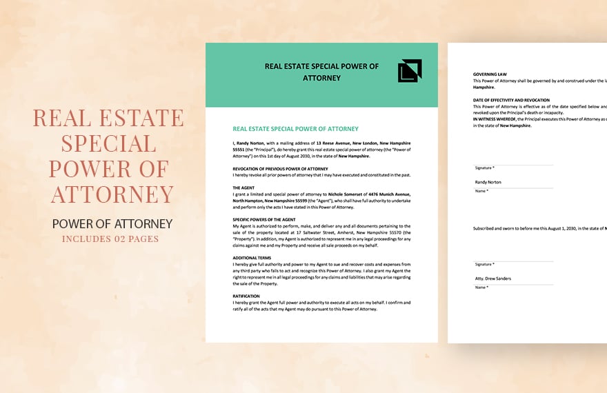 Real Estate Special Power of Attorney Template in Word, Google Docs