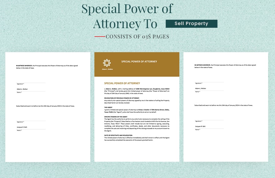 Special Power of Attorney To Sell Property Template