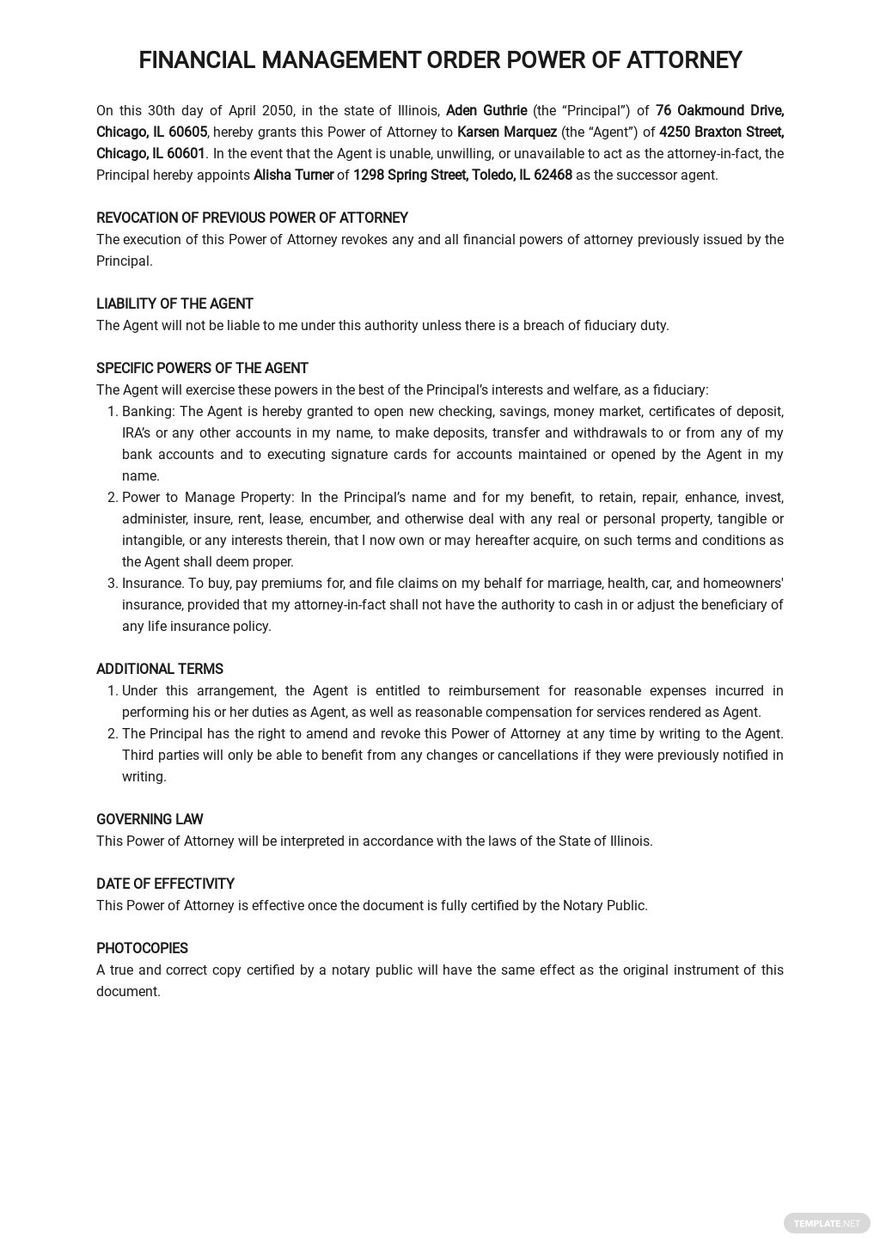 Financial Management Order Power of Attorney Template