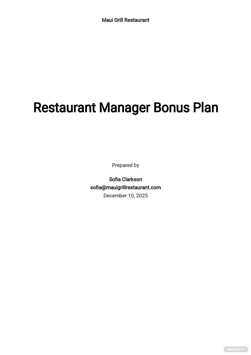 Restaurant Manager Bonus Plan Template In Google Docs Word Pdf Template Net