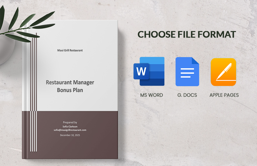 Restaurant Manager Bonus Plan Template in Word PDF Google Docs Pages