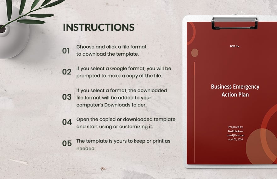 Business Emergency Action Plan Template
