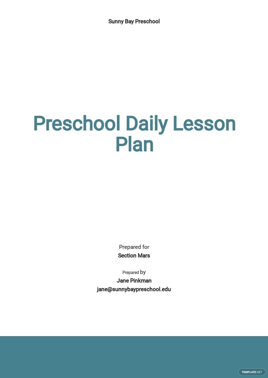 Preschool Daily Lesson Plan Template