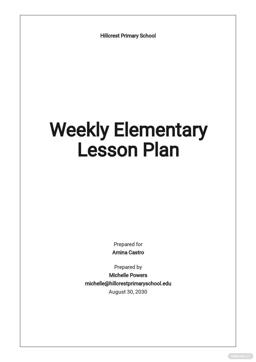 Weekly Elementary Lesson Plan Template Google Docs, Word, Apple Pages