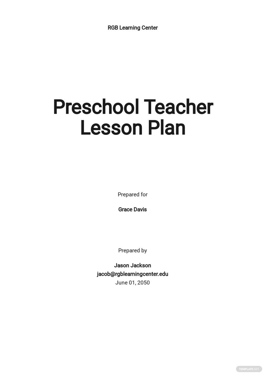 Preschool Teacher Lesson Plan Template