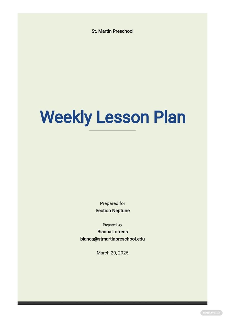 Preschool Weekly Lesson Plan Template
