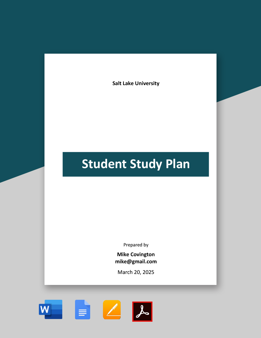 Student Study Plan Template - Google Docs, Word, Apple Pages, PDF ...